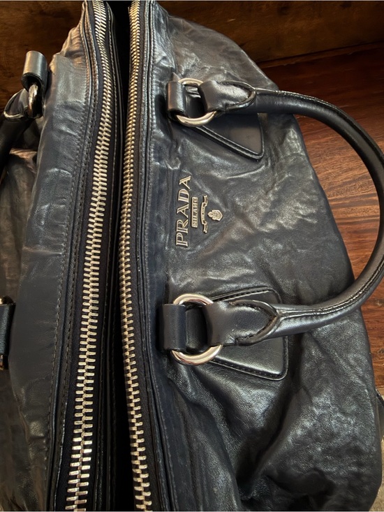 Prada Handbags - Prada Black Leather Satchel with Gold Hardware